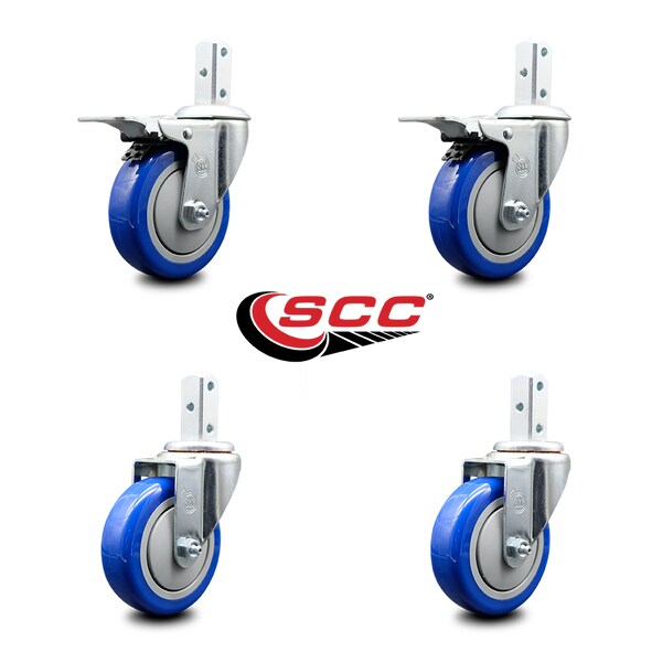 Service Caster 4 Inch Blue Poly Swivel 7/8 Inch Square Stem Caster Total Lock Brakes SCC, 2PK SCC-SQTTL20S414-PPUB-BLUE-78-2-S-2 - main